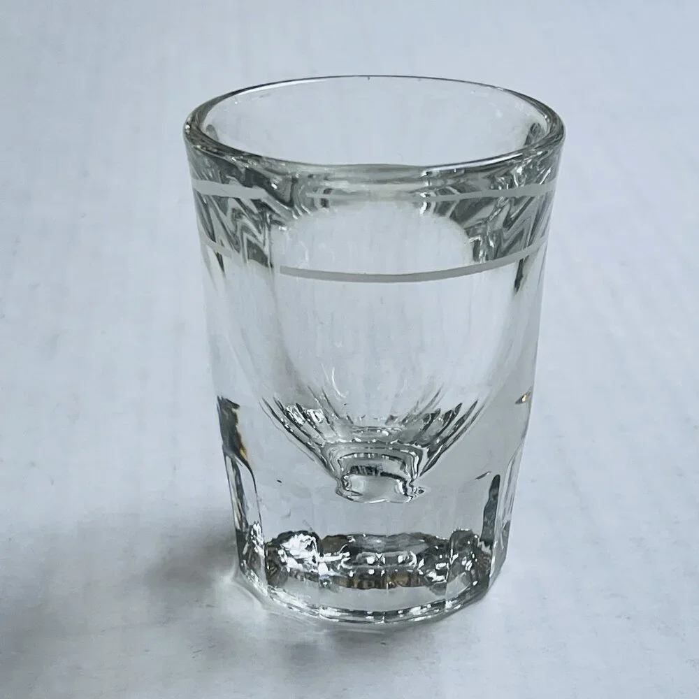 Vintage Tall Shot Glass Heavy Bottom Pour Line Clear Unmarked Cocktail Party